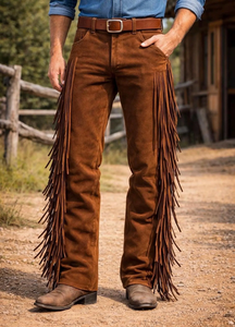 FAZMAX CORPORATION Pantalon Western Homme Marron Style Vintage Taille Haute Coupe Droite avec Poches et Braguette Boutonnée 100% Léger - Product Image 5