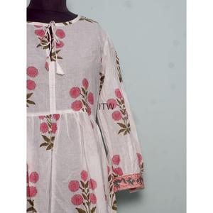 Robe Bohème en Coton pour Femme, à Manches Longues, Col à Cordon, Taille Empire, Longueur Genou, Coupe Décontractée Été, Motif Floral, Coupe Évasée - Product Image 5