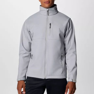Chaqueta de Forro Polar Gris Claro para Hombre, Cuello Alto, Cierre de Cremallera, Resistente al Viento, Informal, para Otoño, Corte Regular, Color Sólido, Exterior de Poliéster - Product Image 1