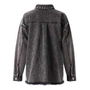 Ventes en gros de chemises en jean pour femmes, élégantes, surdimensionnées, avec rivets, déchirées et usées - Product Image 2
