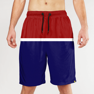 Short de bain décontracté pour homme, color block rouge, bleu et blanc, avec cordon de serrage, séchage rapide, longueur courte, taille mi-haute - Product Image 1