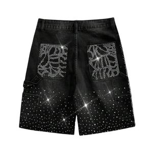Shorts de Mezclilla Negros con Pedrería Personalizados para Hombre, Jeans Brillantes de Lujo, Estilo Urbano, Holgados, Moda de Verano, OEM, ODM, Venta al Por Mayor - Product Image 4