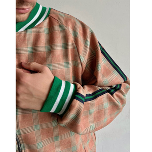 Ensemble de survêtement à carreaux personnalisé pour homme, manches longues, fermeture éclair, style décontracté, respirant, polyester et coton, pour l'automne - Product Image 4