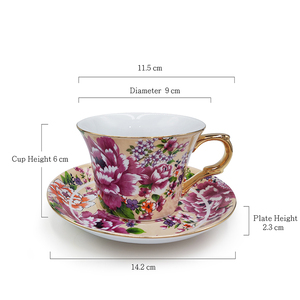 Tasse à thé élégante pivoine de Chine avec soucoupe tasse à café en céramique poignée dorée pour cadeaux d'affaires - Product Image 2