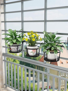 Pot de fleurs suspendu en métal noir avec support inférieur pour balcon, fenêtre, patio et plantes d'extérieur - Product Image 3