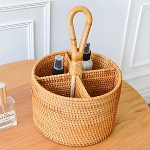 Porte-ustensiles en bois naturel, panier à couverts en rotin tressé, organiseur de cuisine, accessoire - Product Image 1