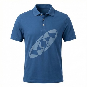 Polo en coton bleu pour homme avec imprimé géométrique, manches courtes, décontracté, respirant, tissu Oxford, logo sur le devant - Product Image 1
