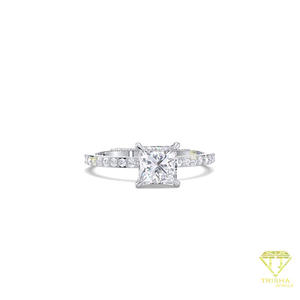 Princess Cut Moissanite Diamond Engagement <b>Ring</b> in 14K Yellow Gold Pave Band <b>Solitaire</b> Wedding Promise Anniversary <b>Ring</b> - Product Image 5