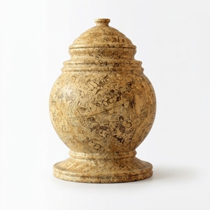 Cream <b>Marble</b> Pedestal Adult Cremation Urn Polished Stone <b>Jar</b> Human Ashes Memorial Keepsake European Style Eco Friendly - Product Image 1
