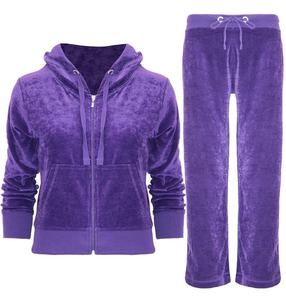 Women's <b>Velvet</b> Printed <b>Tracksuit</b> Hooded Drawstring Full Sleeve Solid Color Casual Winter Eco-Friendly Regular Fit Side Pockets - Product Image 4