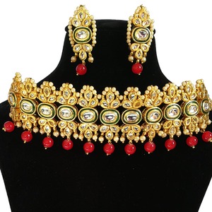Indian Classic Women's Choker Wedding Engagement Anniversary Party Green Traditional Crystal Kundan Faux Pearl Alloy Gold <b>Gift</b> - Product Image 2