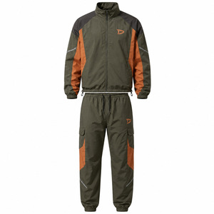 Custom Tech Fleece Men's Winter Jogger Set 350 GSM Heavyweight <b>Patchwork</b> Zip Track <b>Jacket</b> & Tapered Pants OEM Color Block Two - Product Image 1