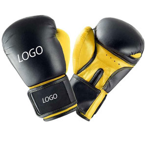 Gants de boxe en cuir noir et jaune, à lacets, pour adultes, pour l'entraînement - Product Image 3