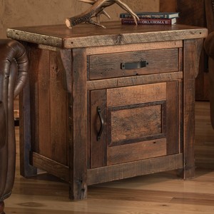 Table d'appoint rectangulaire rustique personnalisable en bois avec tiroir - Bois recyclé - Écologique - Fait main - Vente en gros - Product Image 1
