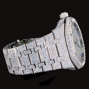 Montre tendance à mouvement quartz, cadran rond bleu ciel avec chiffres arabes, or blanc, diamants Moissanite, style Hip-Hop, très vendue - Product Image 3