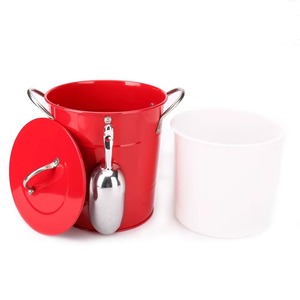 Red Round Metal Ice <b>Bucket</b> With Lid And Scoop Durable Modern Party Beverage Cooler New Arrival At Lowest Cost - Product Image 1