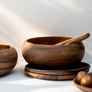 Petit bol de service en bois d'acacia fait main, plat de cuisine naturel pour salades, fruits, collations, décoration de table et cadeaux - Product Image 2