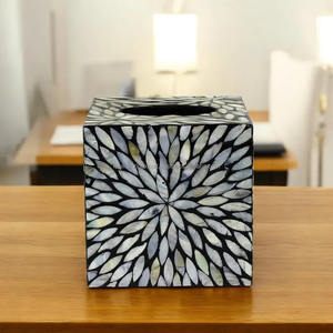 Elegante caja cuadrada de madera para servilletas de resina, blanca y negra caja de pañuelos de madreperla, organizador artesanal de FWE - Product Image 3