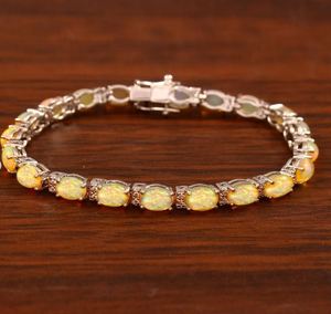 Bracelet tennis en opale naturelle, argent sterling 925 plaqué or, bijoux élégants en opale pour femmes, cadeau de pierre de naissance d'octobre pour elle - Product Image 1