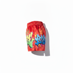 Shorts de boxe personnalisés avec motif graffiti, coupe régulière pour homme, en polyester extensible, vêtements d'arts martiaux, taille adulte - Product Image 3