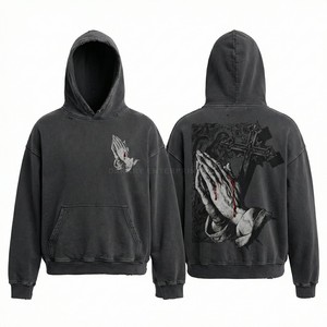 Custom Charcoal Acid Wash Hoodie Men Vintage Origami Paper Boat Graphic Sweatshirt Horror Theme Streetwear Hoodie Manufacturer - Product Image 3