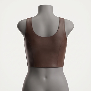 Corset bustier en cuir marron chocolat, décolleté cœur, motif éventail Art Déco en cuivre, bretelles larges, coutures princesse, style Gatsby - Product Image 2
