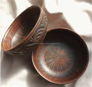 Tazón Redondo de Madera Ecológico para Servir con Estampado de Esmalte, Diseño Clásico Hecho a Mano para la Organización de la Cocina - Product Image 1