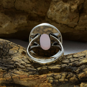 Bague en argent sterling 925 avec quartz rose, sertissage clos, pierre précieuse naturelle, forme ovale, cadeau d'anniversaire de mariage pour elle - Product Image 3