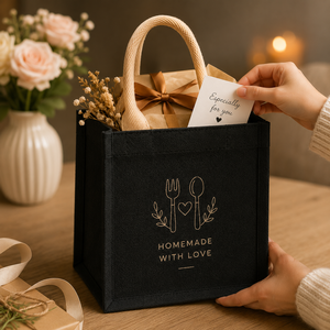 ถุงของขวัญปอกระเจาเป็นมิตรกับสิ่งแวดล้อม ขนาด 20x25x15 ซม. ดีไซน์ทำมือด้วยความรัก พร้อมหูหิ้วสีดำ ความสูง 12 ซม. - Product Image 3