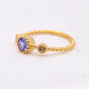 Anillo de Plata de Ley 925 al por Mayor, Chapado en Oro Amarillo, con Tres Piedras de Zafiro Azul Natural y Diamantes, Joyas Memoria - Product Image 4