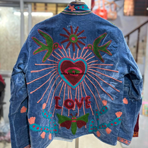 Chaqueta de algodón Suzani hecha a mano en India, chaqueta corta bordada a mano, abrigo unisex, chaqueta corta Suzani hecha a mano - Product Image 2