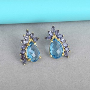 Pendientes de Plata de Ley 925 con Topacio Azul y Lapislázuli 100% Naturales, Joyería Fina para Mujer, Venta al Por Mayor - Product Image 6