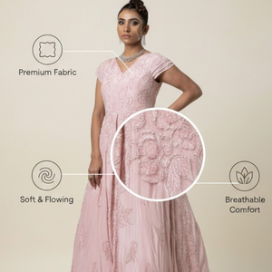 Modern Plus Size Designer Dusty Rose Pink Gown | High Quality V-Neck Floor-Length A-Line Evening Dress Crystal Cap Sleeves fits - Product Image 3
