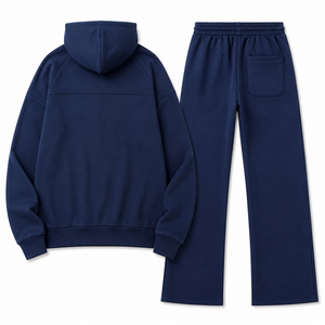Ensemble de survêtement deux pièces bleu marine pour femme, veste zippée et pantalon droit, tenue d'entraînement mi-lourde, fournisseur de vêtements personnalisés avec logo OEM - Product Image 4