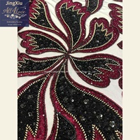 Tela de Tul Bordada con Lentejuelas y Cuentas Florales en Color Borgoña y Negro, para Vestidos Nigerianos Aso Ebi, Boubou y Kaftan