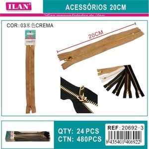 Cerniera Ilan color crema 20 cm con denti in metallo per accessori di abbigliamento - Product Image 3