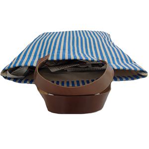 กระเป๋าผ้าแคนวาสลายทางแฟชั่นใหม่ล่าสุด ดีไซน์สั่งทำพิเศษ พร้อมหูหิ้วหนัง ใช้ซ้ำได้ เหมาะสำหรับใส่ของไปชายหาดหรือช้อปปิ้ง - Product Image 6