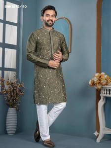 Festival wear Trendy Silk with Embroidered-All Over work & Full-Sleeve Readymade <b>Man's</b> <b>Kurta</b>-Payjama Supplier from Surat - Product Image 5