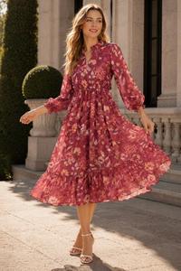 Robe midi à imprimé floral pour femmes, élégante, pour les fêtes d'été, tenue décontractée, mode écologique, robe pour les vacances à la plage - Product Image 2