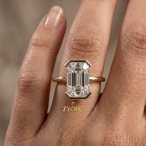 Emerald Cut Solitaire Engagement <b>Ring</b> in 925 Sterling <b>Silver</b> Minimalist Bezel <b>Set</b> Statement <b>Ring</b> for Women - Product Image 6