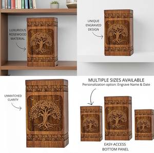 Urne funéraire artisanale en bois avec arbre de vie sculpté, urne de crémation pour cendres humaines, souvenir commémoratif, urnes faites à la main - Product Image 2