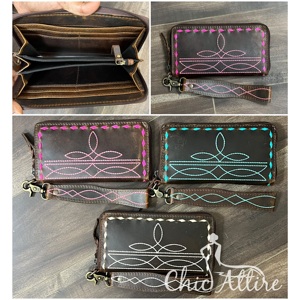 Super September Trendy High Quality Durable Boot <b>Stitch</b> Genuine Leather Wristlet Wallet for Women's Card <b>Holder</b> Zipper Clutches - Product Image 1