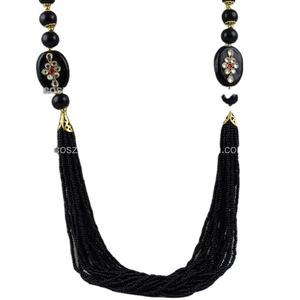 สร้อยคอเครื่องประดับแฟชั่น,สร้อยคอแก้วลูกปัดสีดำผูกปมยาวชั้นของขวัญ - Product Image 1