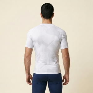 Men's Quick Dry <b>Compression</b> Sport <b>Shirt</b> Half Sleeve Solid Front Logo Sporty Slim Fit O-Neck Workout Top - Product Image 4
