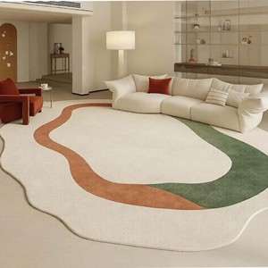 Tapis d'appoint abstrait tufté à la main de luxe, moderne, blanc et vert, en laine douce, pour salon, chambre et décoration intérieure - Product Image 1