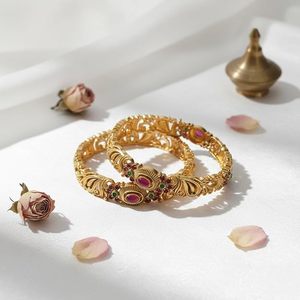 Bracelets indiens en alliage plaqué or, motif floral, incrustation de strass en cristal, bijoux ethniques de mariage, certifiés pour femmes, tendance - Product Image 3