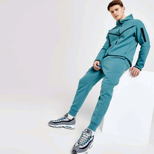 Ensemble de survêtement pour homme, couleur unie, à capuche, fermeture éclair intégrale, en molleton technique, respirant, style sportif, pour l'automne - Product Image 3