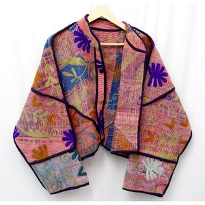 ART&ART Kantha Vintage Handmade Eco-Friendly Reversible Open Stitch Free Size Cotton Women's <b>Cardigan</b> <b>Coat</b> Blazer Indian Jacket - Product Image 5