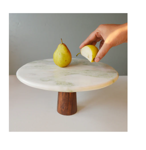 Centerpiece High Quality <b>Marble</b> Acacia Wood <b>Cake</b> <b>Stand</b> Platter Modern <b>Marble</b> <b>Cake</b> <b>Stand</b> With Wooden Base - Product Image 6