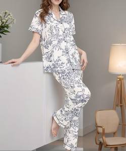 Pijamas con cuello para mujer con estampado de montaña y agua, pantalones largos de manga corta para otoño/invierno, ropa informal para estar en casa para mujer - Product Image 2